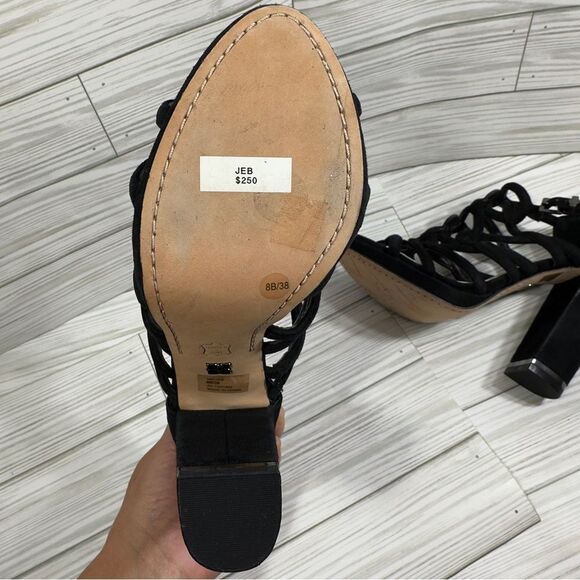 $250 BCBGMAXAZRIA “JEB” SUEDE LEATHER STRAPPY CAGED PUMP HEEL 8 NWT COCKTAIL - Picture 7 of 15
